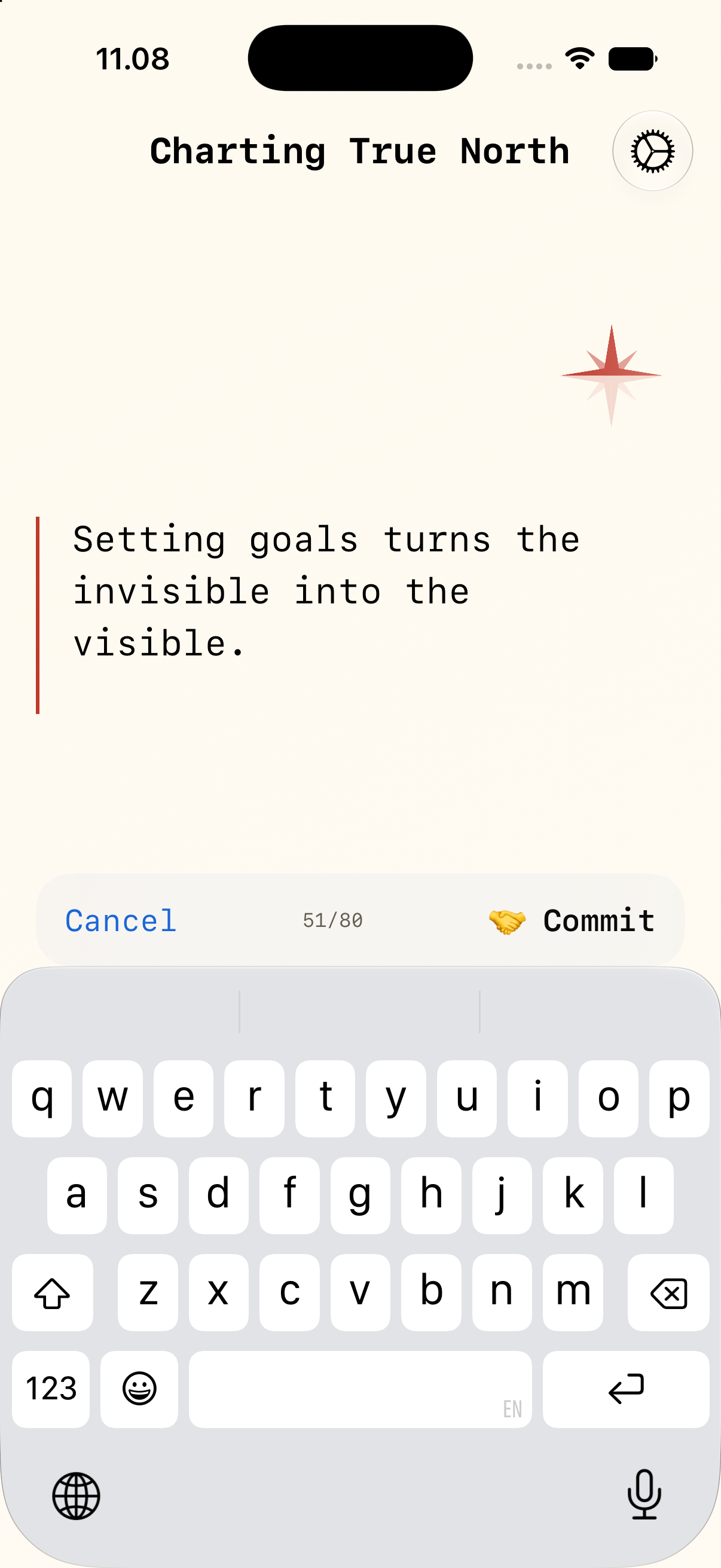 Vision Note app — goal input screen